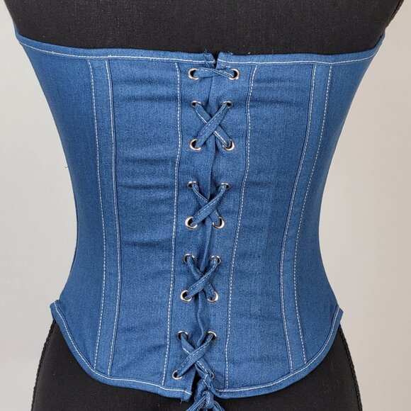 Sexy Blue Denim Corset With Zipper - Picture 5 of 9